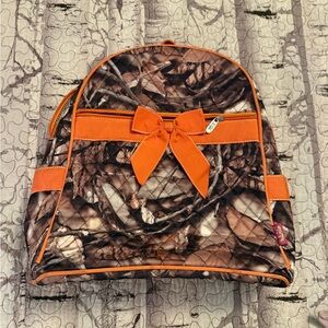 Camouflage Backpack with Orange Accents